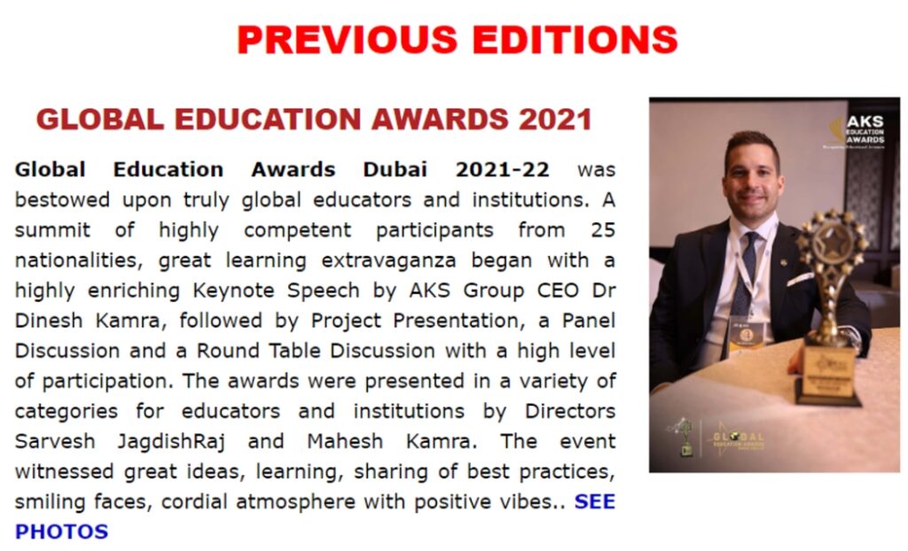 Dostupan je i podsjetnik na neka prijašnja izdanja nagrade. Na fotografiji je hrvatski dobitnik - Dejan Nemčić.