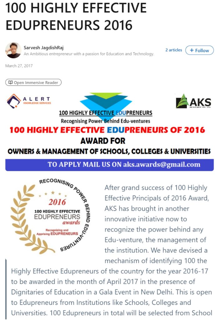 Screenshot objave o nagrađivanju s LinkedIna (8.11.2023.)