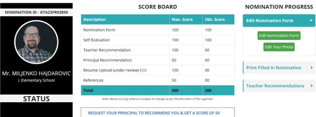 Na web stranici kandidata dodajemo svoju fotografiju, možemo dobiti dodatne bodove za upload životopisa (koji mi nikad nije potvrđen ni pregledan). Naravno tu su i vrhunski bodovi za samovrednovanje i preporuke.