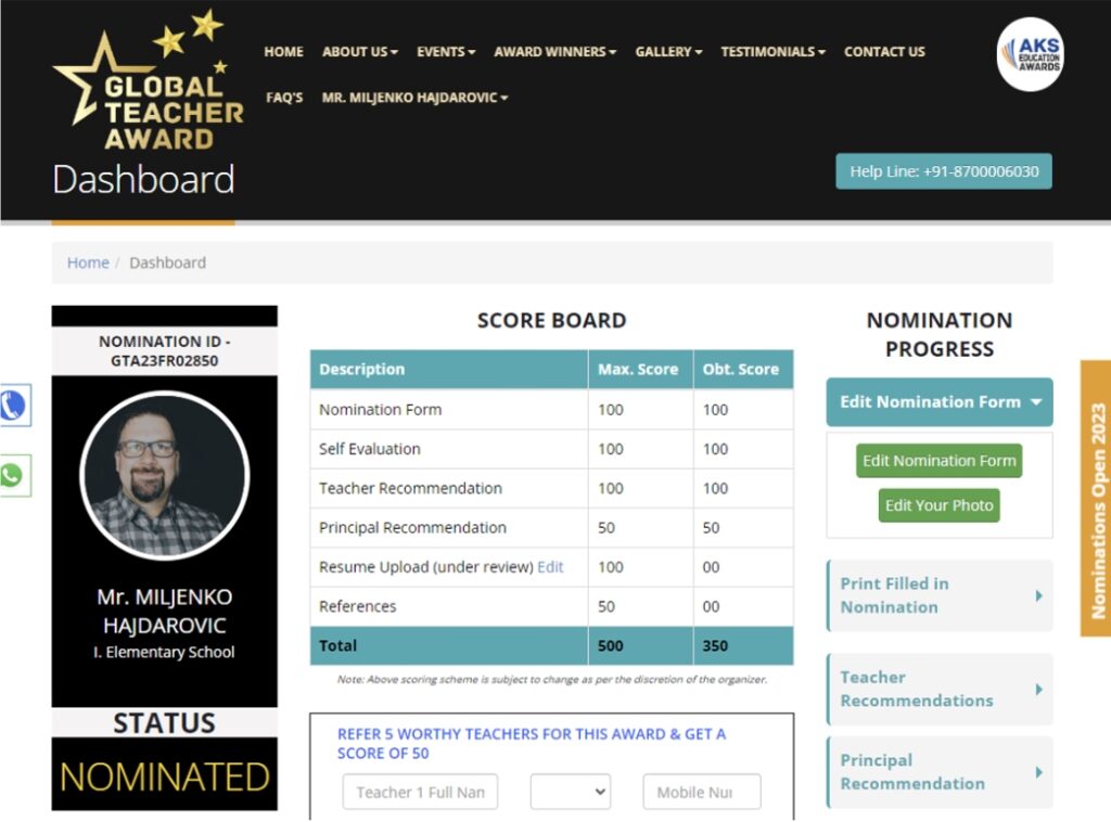 Naravno poput svakog piramidalnog marketinga mogu prijaviti i druge učitelje koji to zavrijeđuju. I dobijem još bodova. Nisam nikog htio usositi, pa molim prijatelje i kolege da mi oproste što ih nisam kandidirao.