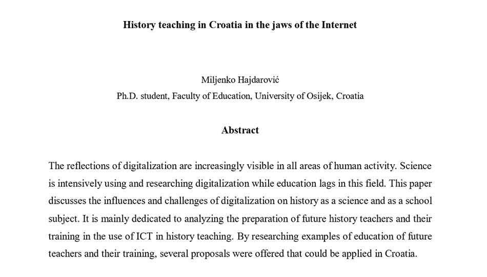 History teaching in Croatia in the jaws of the Internet