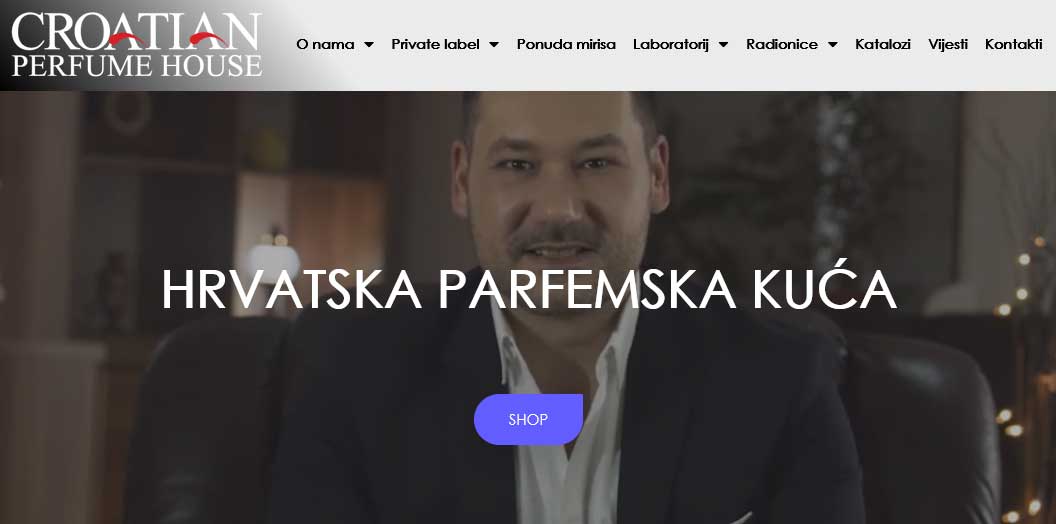 Naslovnica web stranice Hrvatske parfemske kuće