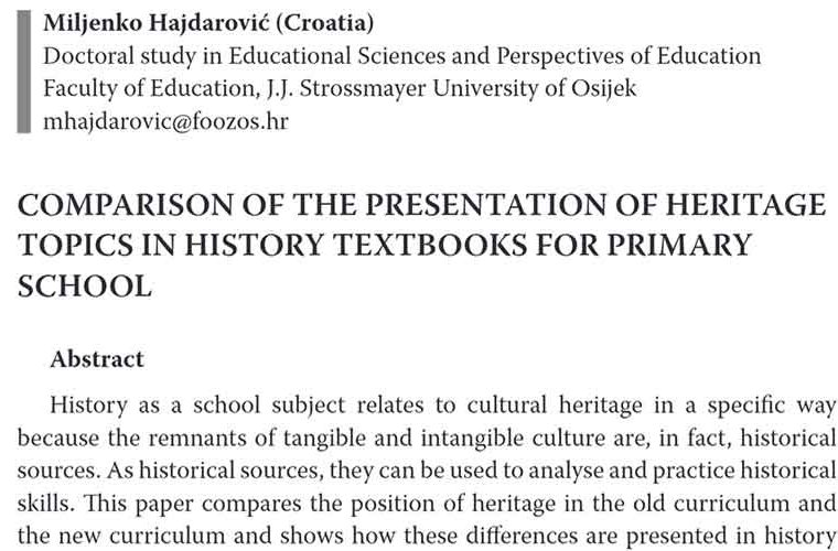 Comparison of the Presentation of Heritage Topics in History Textbooks for Primary School